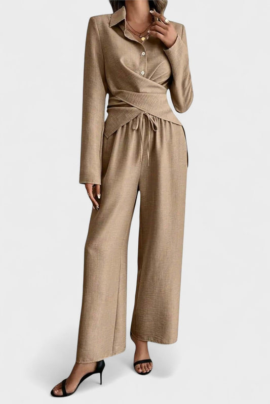 Olivia | Wickeloberteil & weite Hose Set