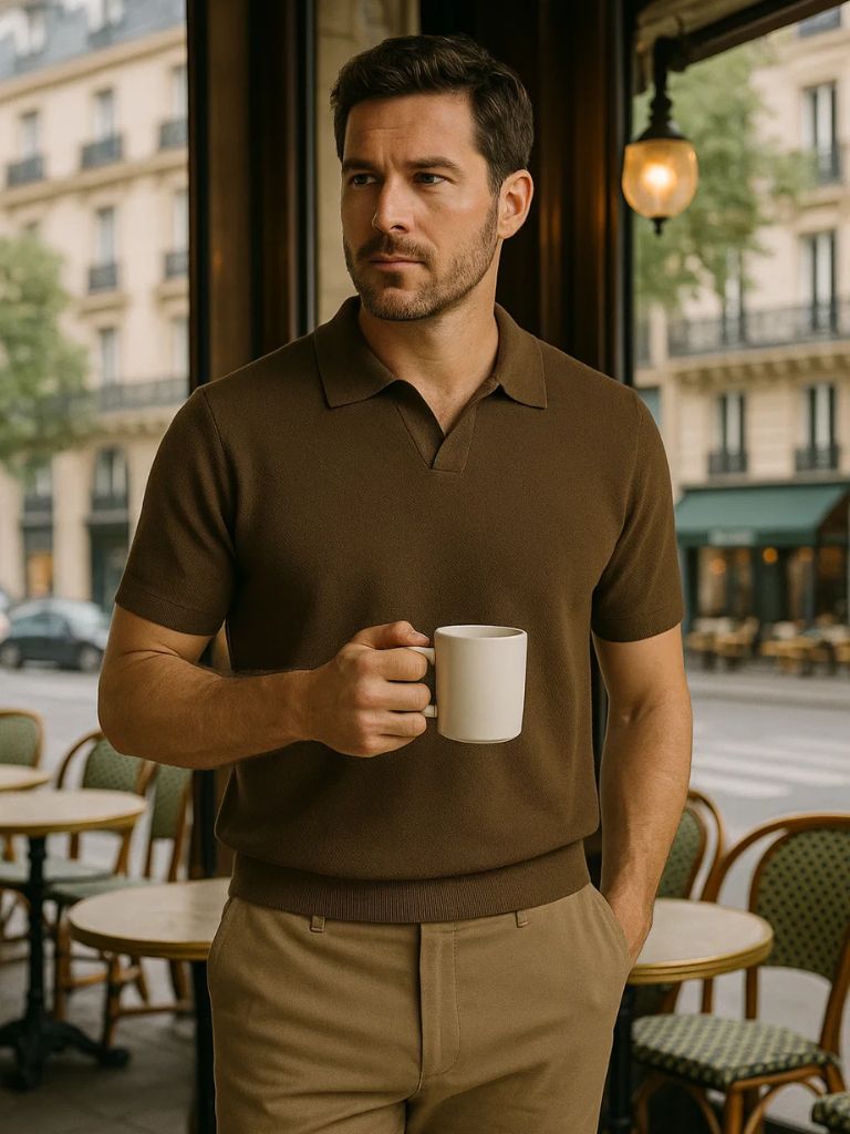 Manfred | Strick-Poloshirt mit offenem Kragen