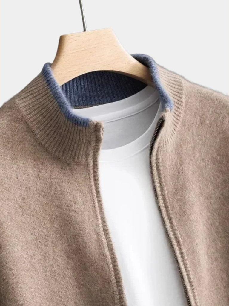 Ludwig | Taupefarbene Strickjacke mit Reißverschluss