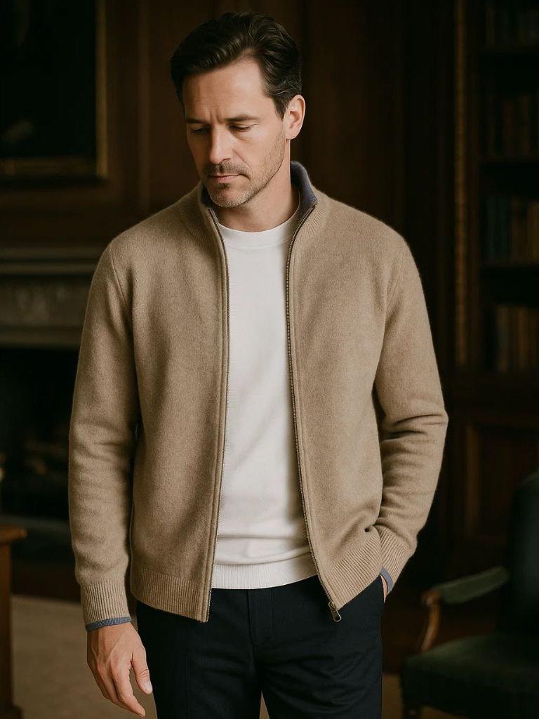 Ludwig | Taupefarbene Strickjacke mit Reißverschluss