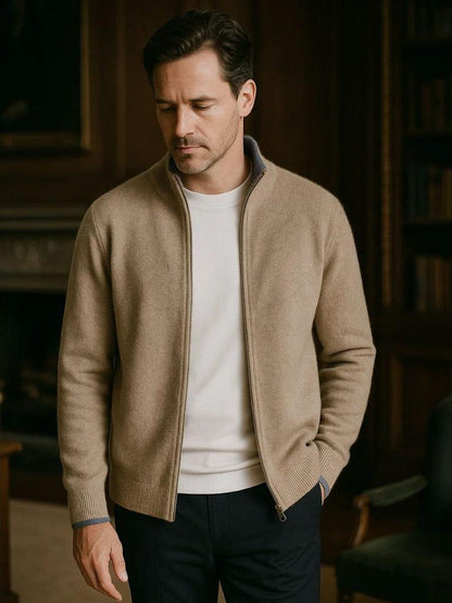 Ludwig | Taupefarbene Strickjacke mit Reißverschluss
