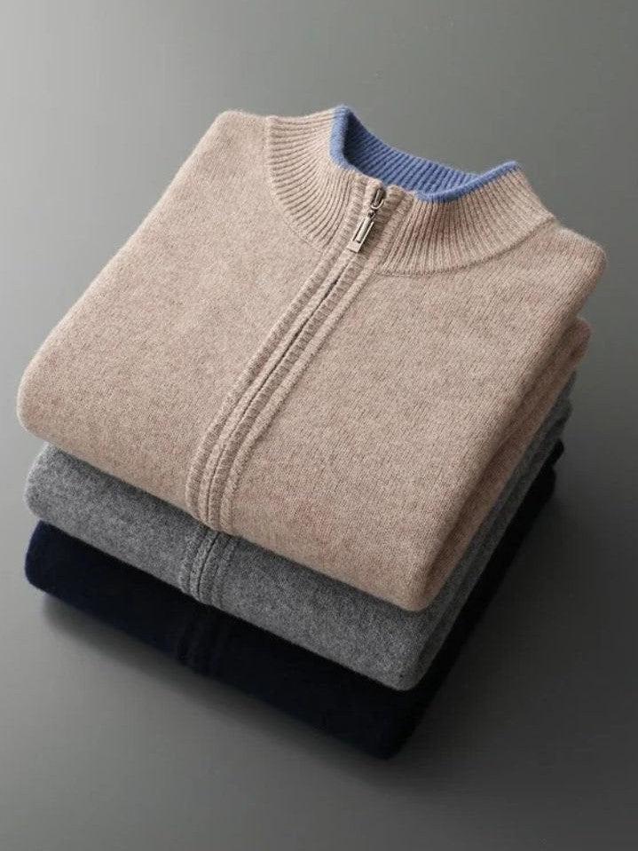 Ludwig | Taupefarbene Strickjacke mit Reißverschluss