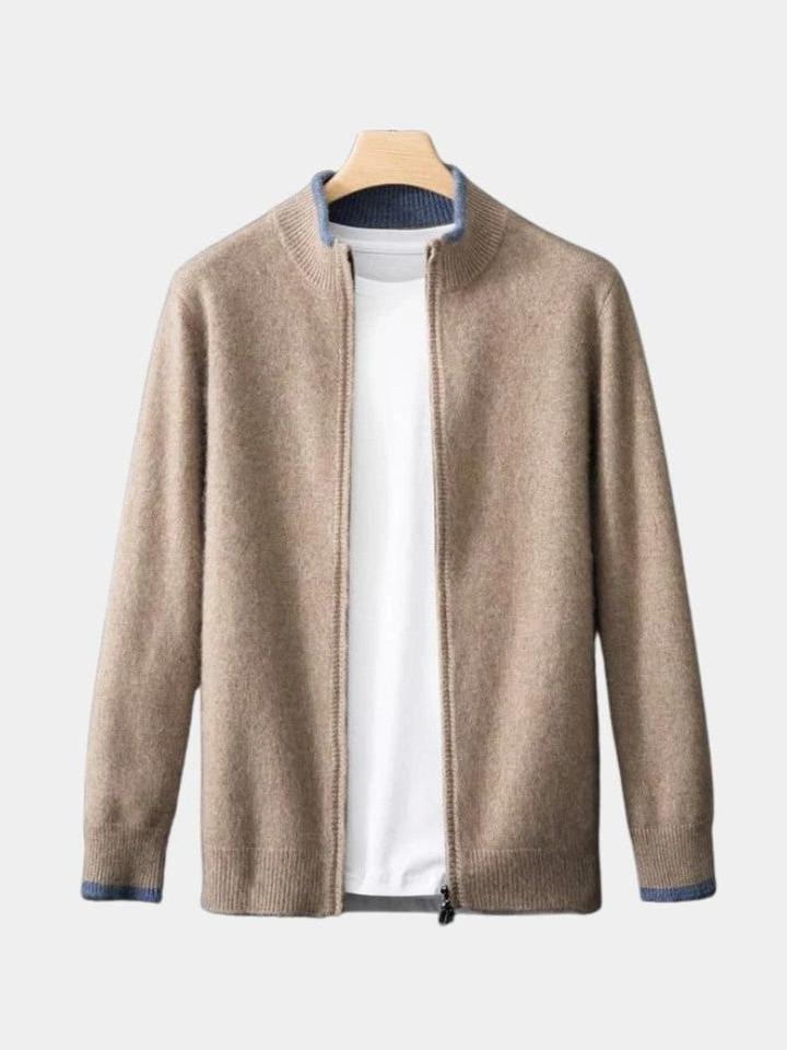 Ludwig | Taupefarbene Strickjacke mit Reißverschluss