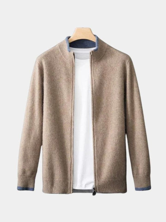 Ludwig | Taupefarbene Strickjacke mit Reißverschluss