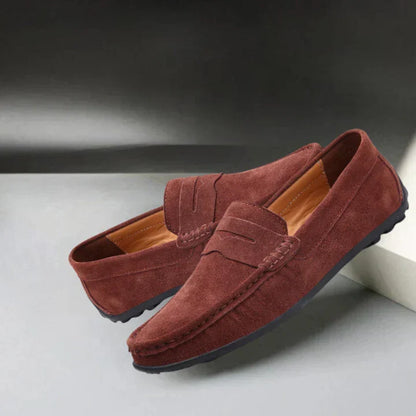 August | Dunkelblaue Penny-Loafer in Veloursoptik