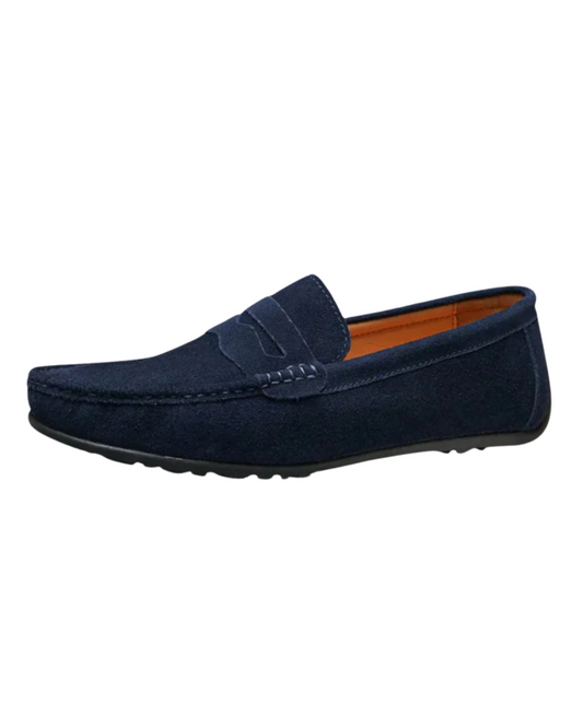 August | Dunkelblaue Penny-Loafer in Veloursoptik