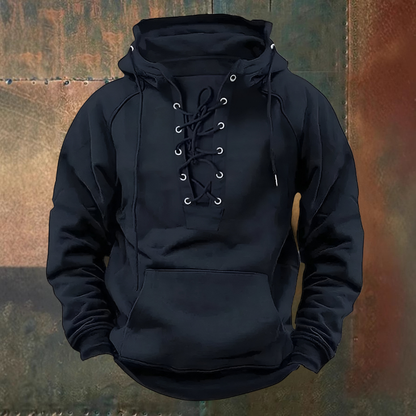 Malte | Brauner Kapuzenpullover mit Schnürkragen