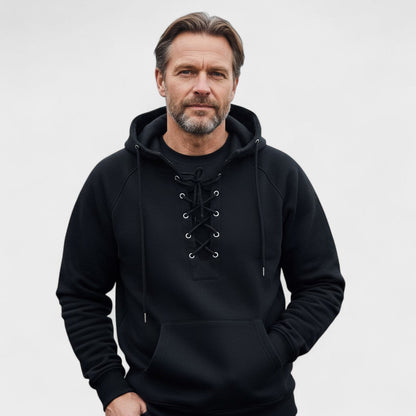 Malte | Brauner Kapuzenpullover mit Schnürkragen