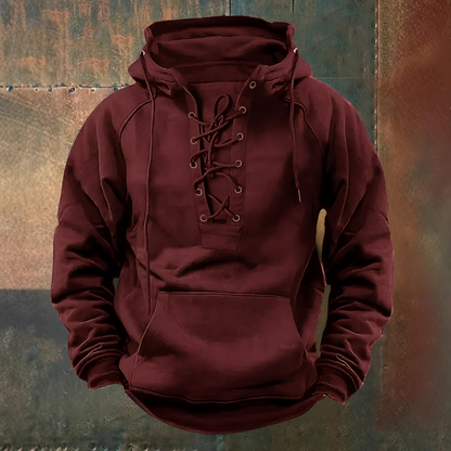 Malte | Brauner Kapuzenpullover mit Schnürkragen