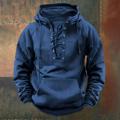 Malte | Brauner Kapuzenpullover mit Schnürkragen