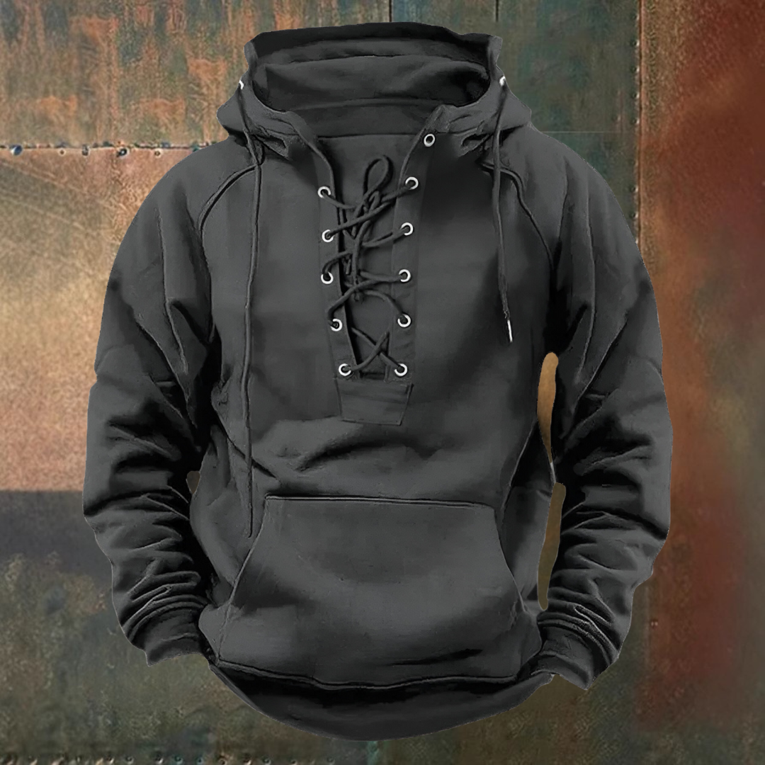 Malte | Brauner Kapuzenpullover mit Schnürkragen