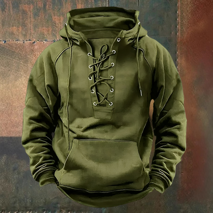 Malte | Brauner Kapuzenpullover mit Schnürkragen