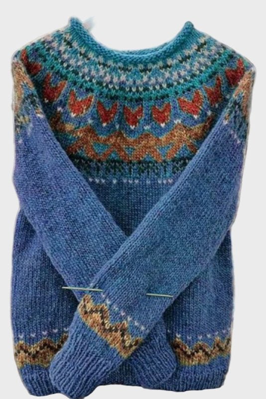 Luise-Marie | Blauer Fair-Isle-Pullover mit V-Ausschnitt