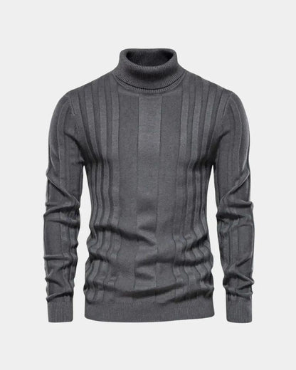 Marius | Grauer gerippter Rollkragenpullover