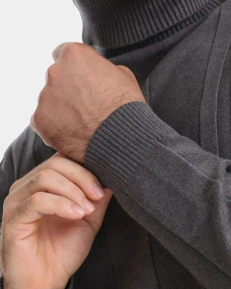 Marius | Grauer gerippter Rollkragenpullover