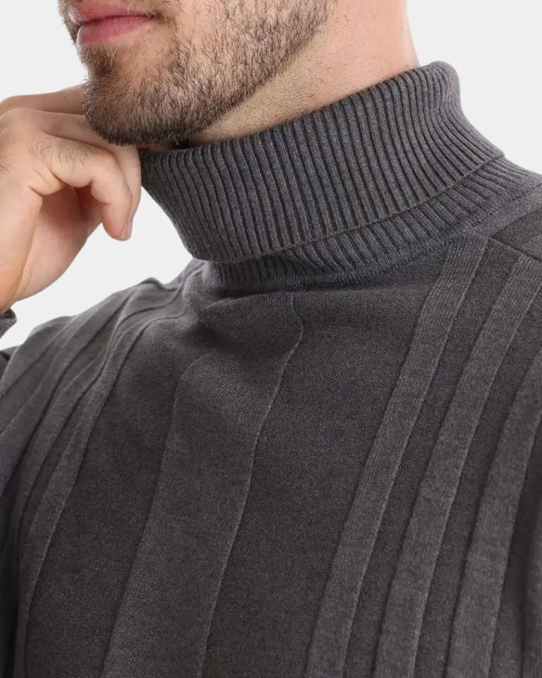 Marius | Grauer gerippter Rollkragenpullover