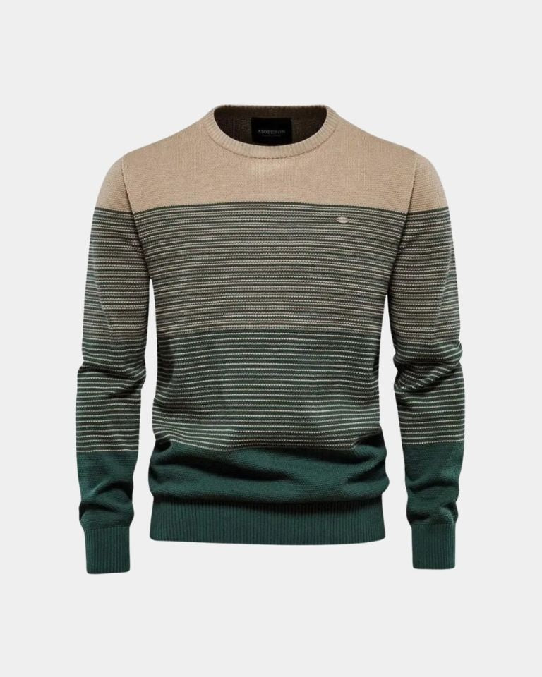 Markus | Grüner Colorblock-Rundhalspullover