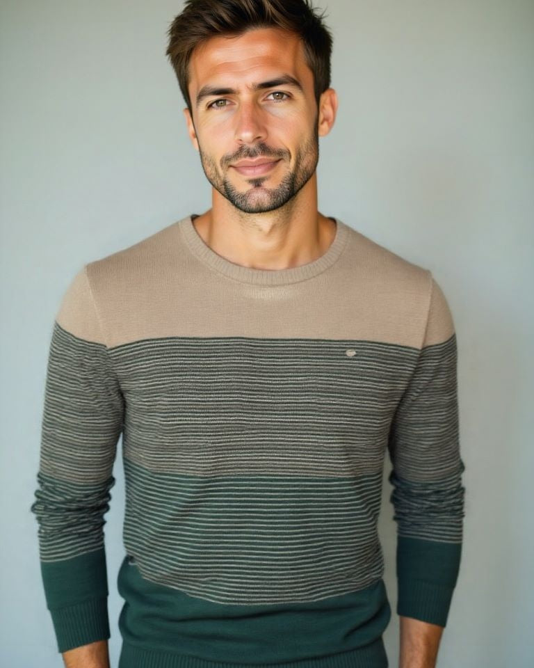 Markus | Grüner Colorblock-Rundhalspullover