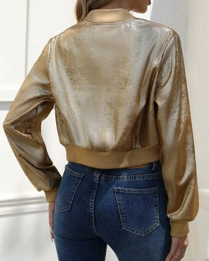 Luna | Goldfarbene Metallic-Bomberjacke