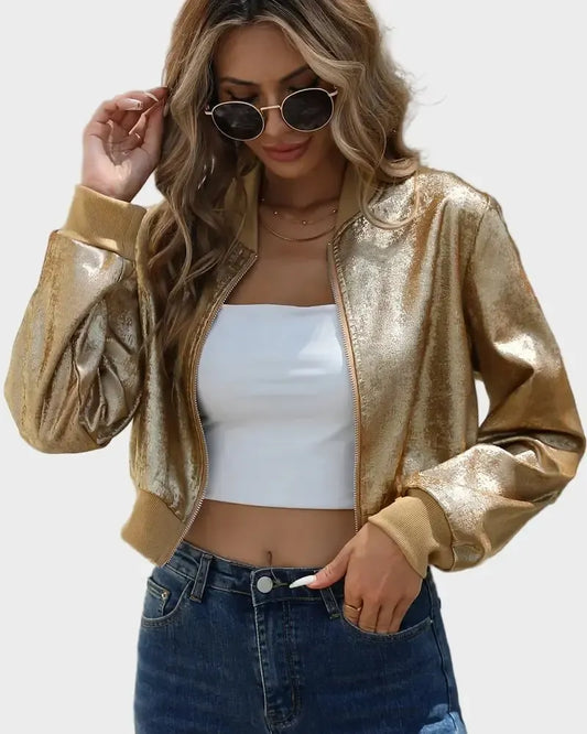 Luna | Goldfarbene Metallic-Bomberjacke