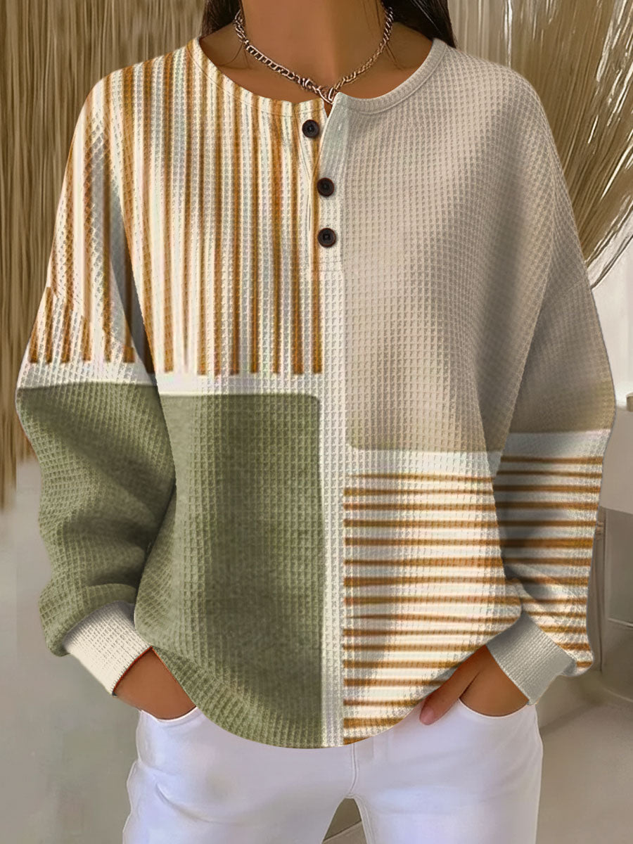 Hedda | Patchwork-Pullover in Grün und Senfgelb