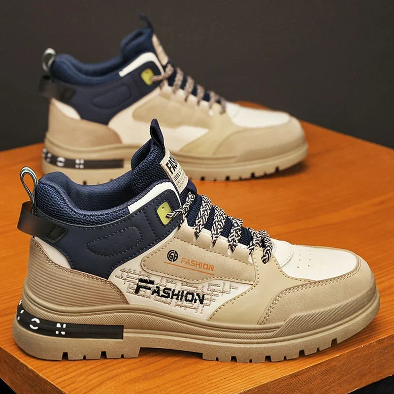 Wilhelm-Ernst | Beige-dunkelblaue High-Top-Sneaker