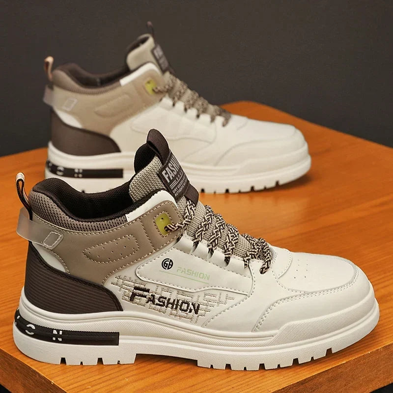 Wilhelm-Ernst | Beige-dunkelblaue High-Top-Sneaker