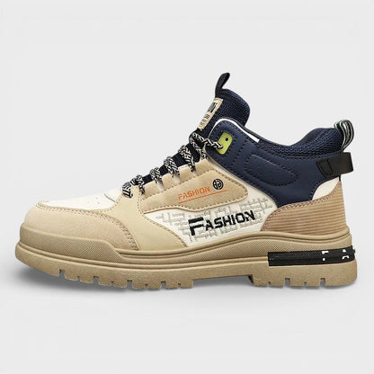 Wilhelm-Ernst | Beige-dunkelblaue High-Top-Sneaker