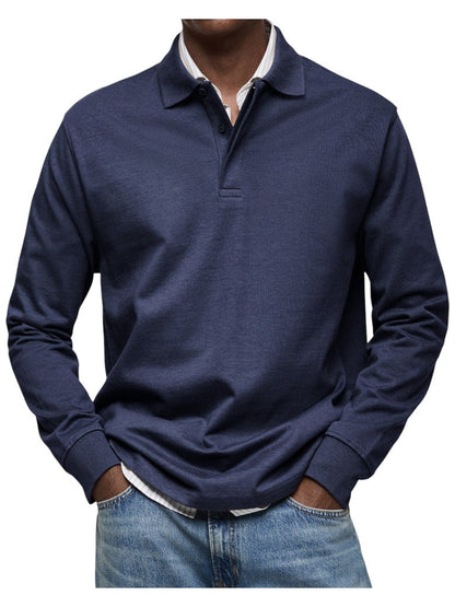 Oskar | Dunkelblaues Langarm-Poloshirt