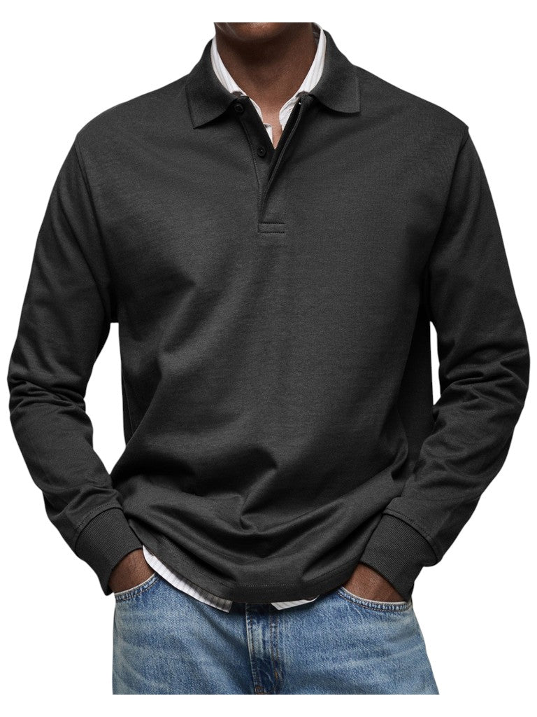 Oskar | Dunkelblaues Langarm-Poloshirt