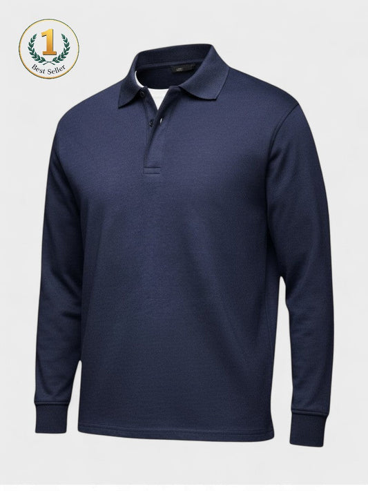 Oskar | Dunkelblaues Langarm-Poloshirt