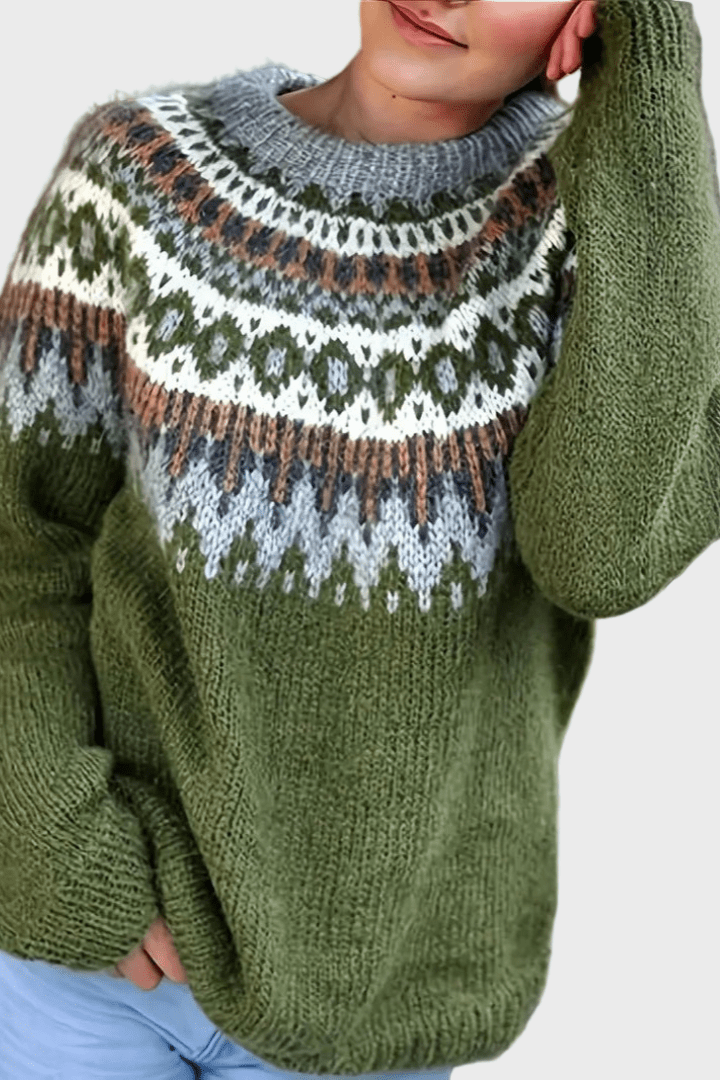 Maria | Fair-Isle-Pullover in Olivgrün