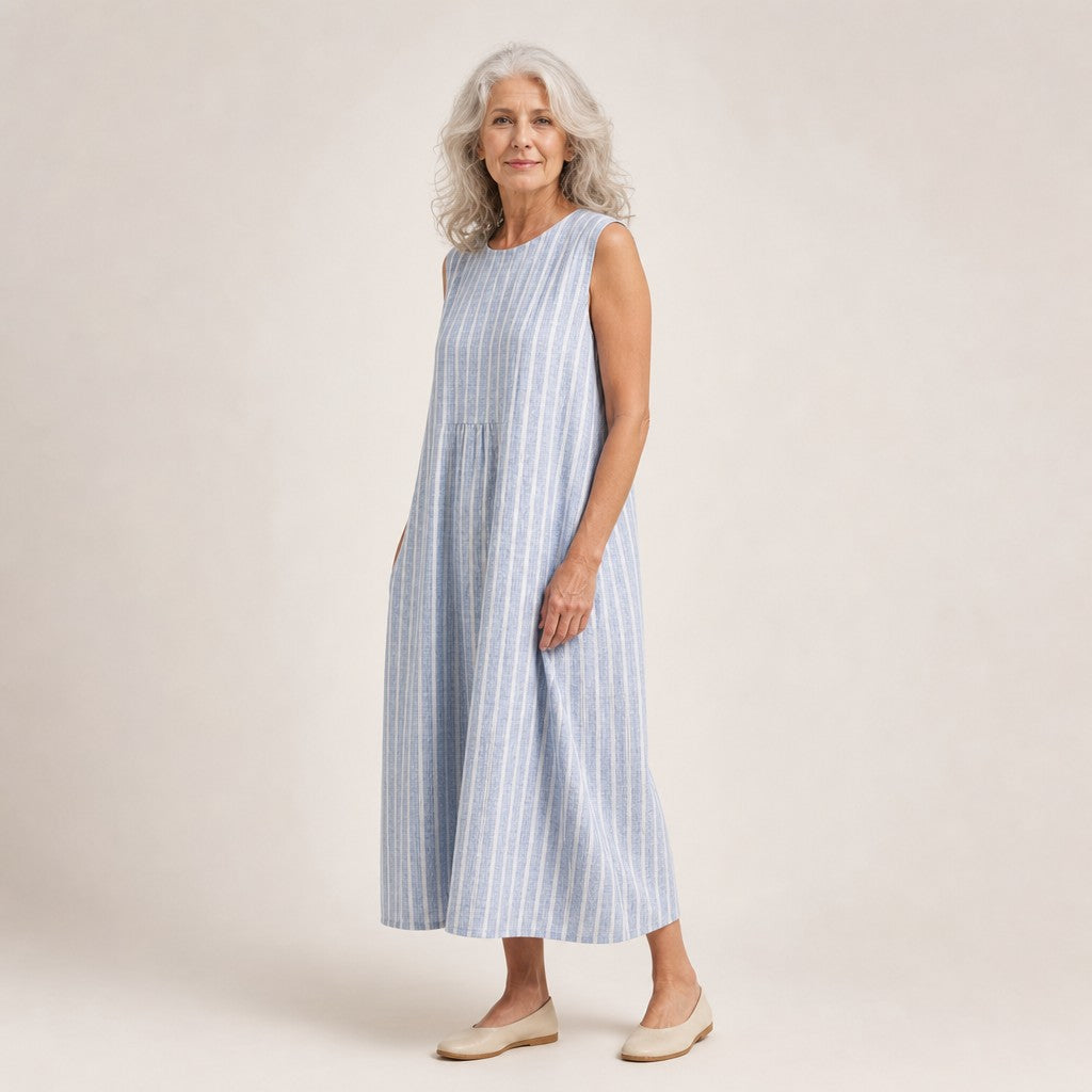 Amelie | Ärmelloses Sommerkleid mit feinen Streifen