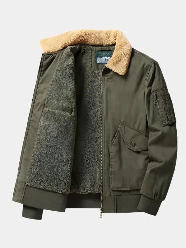 Max | Olivgrüne Fleecejacke mit Teddykragen