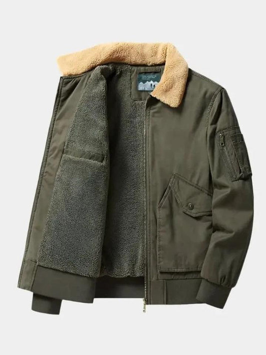 Max | Olivgrüne Fleecejacke mit Teddykragen