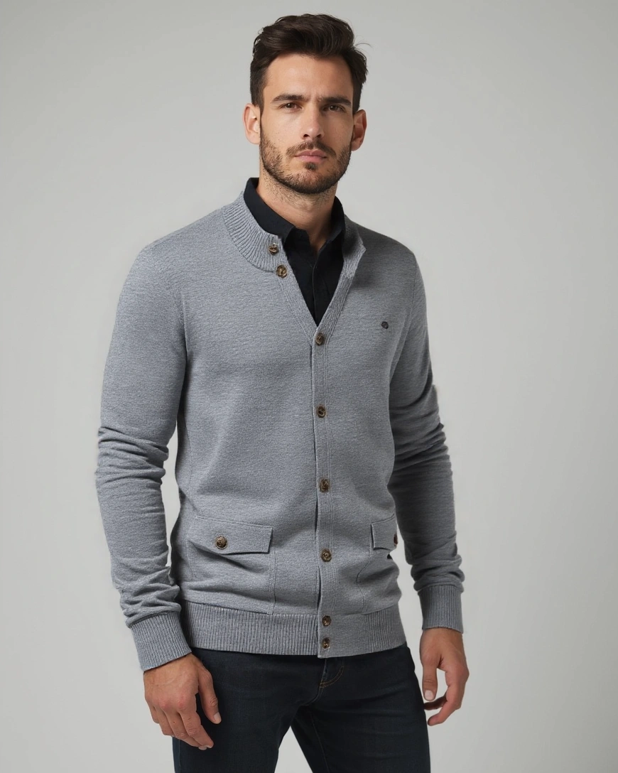 Max | Graue Strickjacke mit Knöpfen