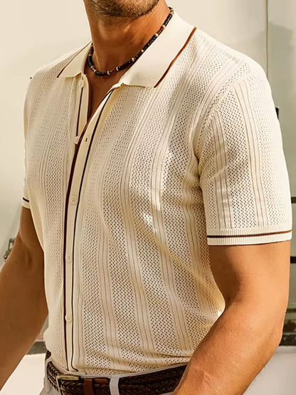 Max | Cremefarbenes Strick-Poloshirt mit Reißverschluss