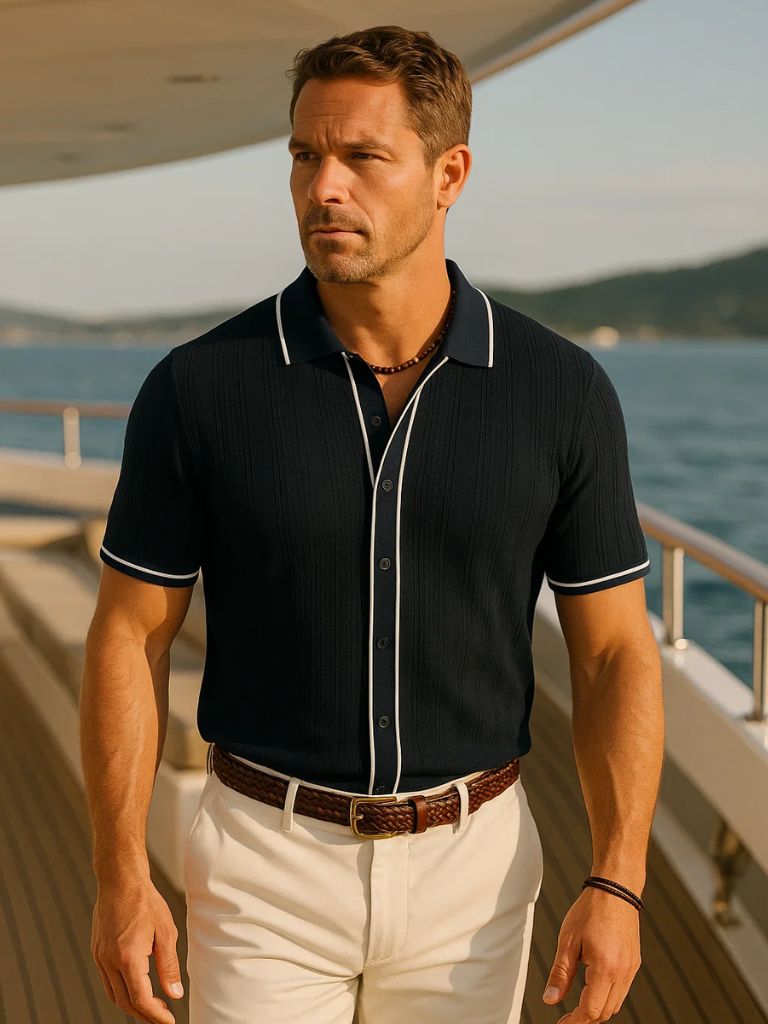 Max | Cremefarbenes Strick-Poloshirt mit Reißverschluss