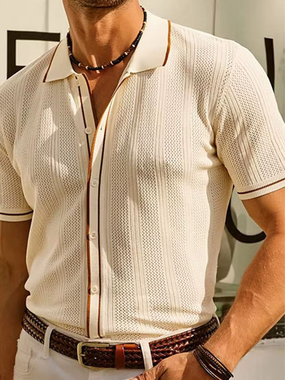 Max | Cremefarbenes Strick-Poloshirt mit Reißverschluss