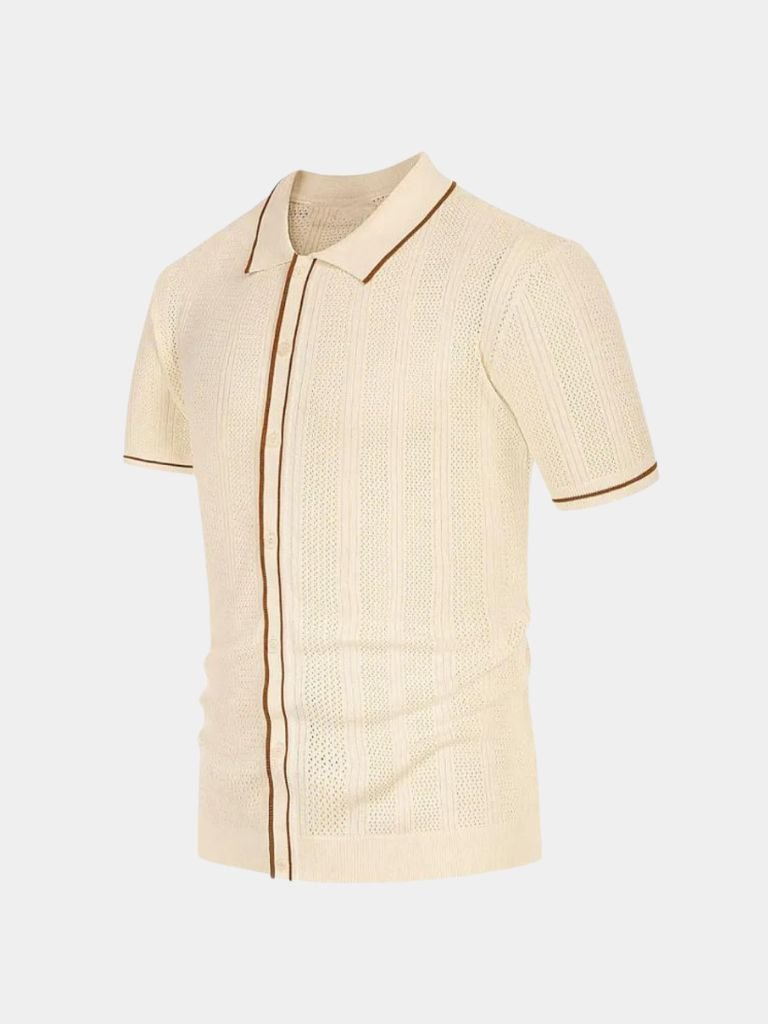 Max | Cremefarbenes Strick-Poloshirt mit Reißverschluss