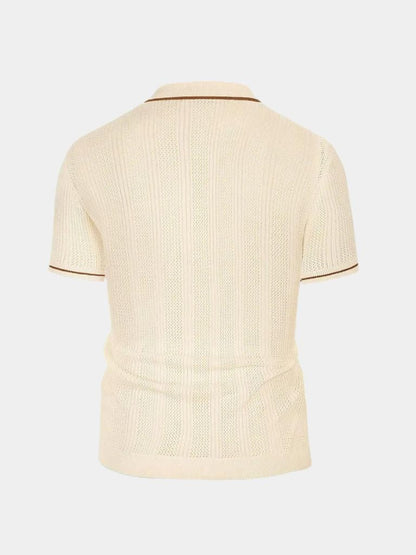 Max | Cremefarbenes Strick-Poloshirt mit Reißverschluss
