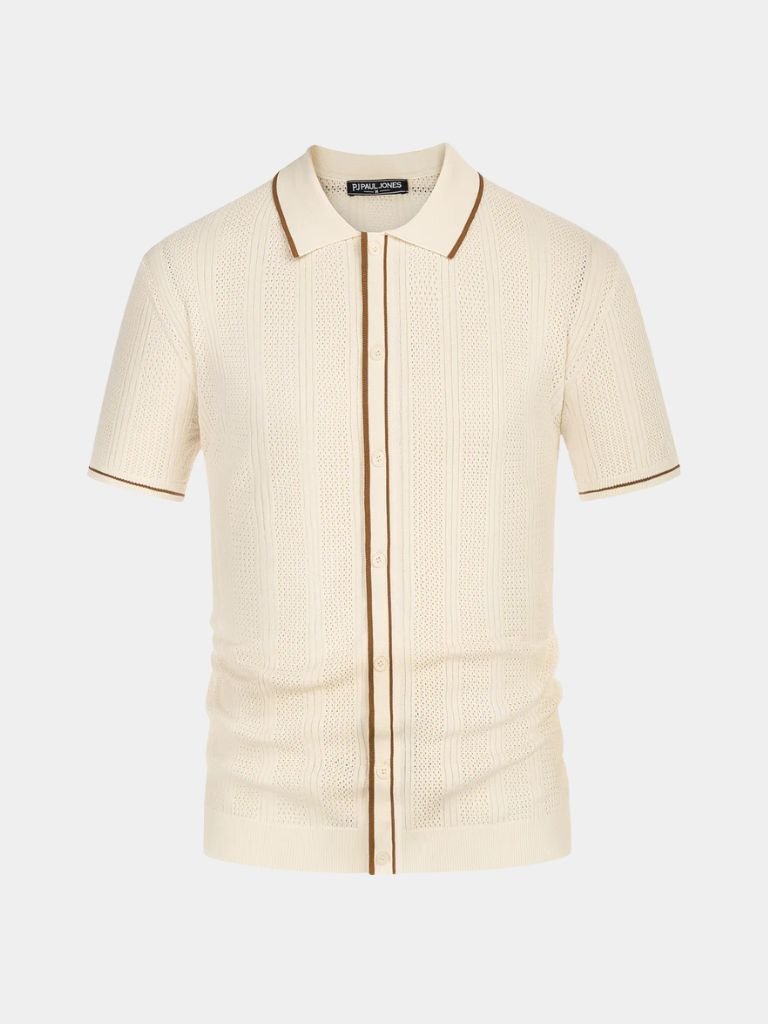 Max | Cremefarbenes Strick-Poloshirt mit Reißverschluss