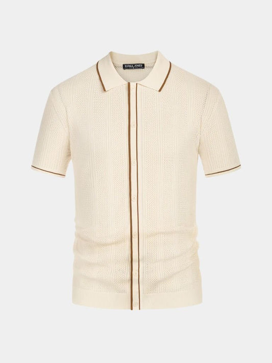Max | Cremefarbenes Strick-Poloshirt mit Reißverschluss