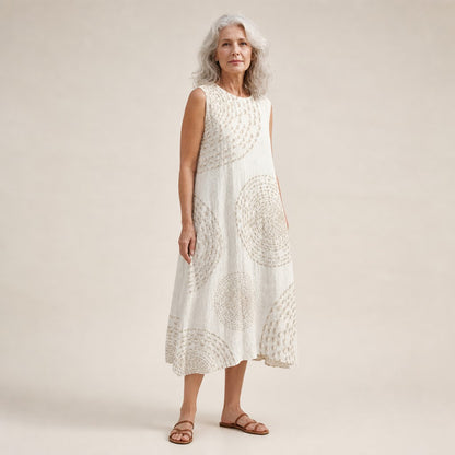 Bärbel | Ärmelloses Sommerkleid in Weiß mit Kreismuster