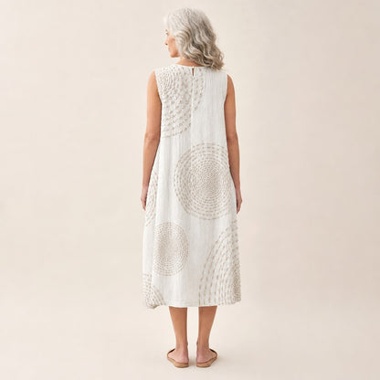 Bärbel | Ärmelloses Sommerkleid in Weiß mit Kreismuster