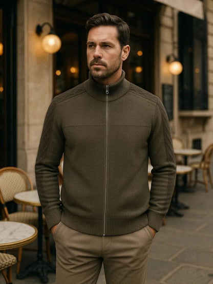 Magnus | Olivgrüne Strickjacke mit Reißverschluss