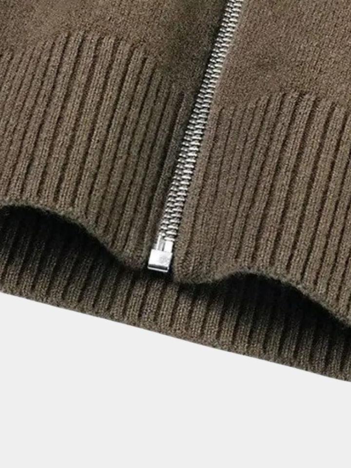 Magnus | Olivgrüne Strickjacke mit Reißverschluss