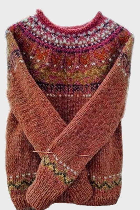 Mabel | Fair-Isle-Pullover mit V-Ausschnitt in Rostrot