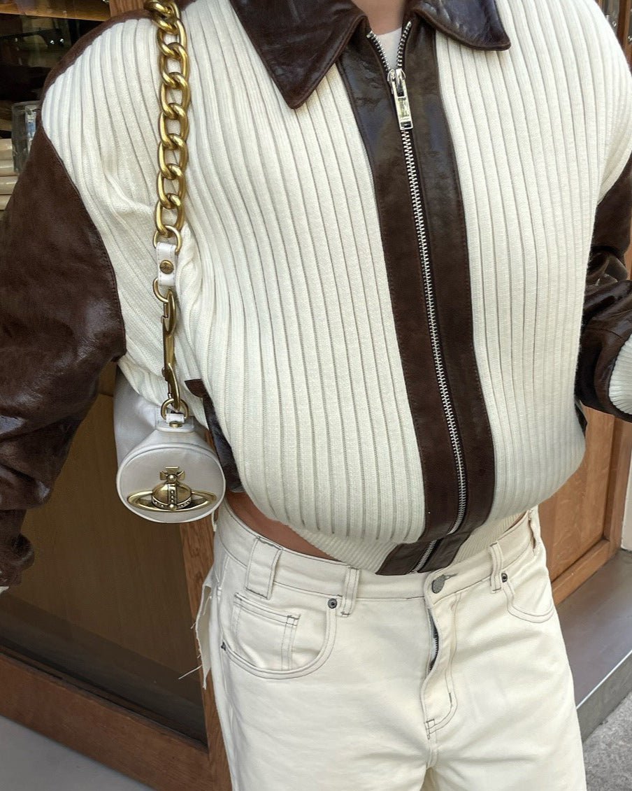 Marlene | Colorblock-Jacke in Creme und Braun
