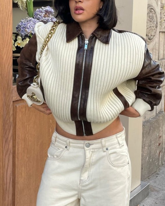 Marlene | Colorblock-Jacke in Creme und Braun